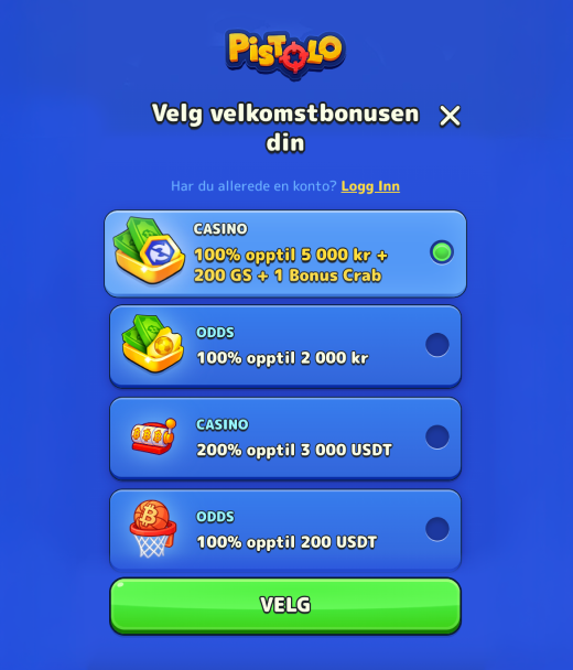 Pistolo Casino registreringsbonus for Norge